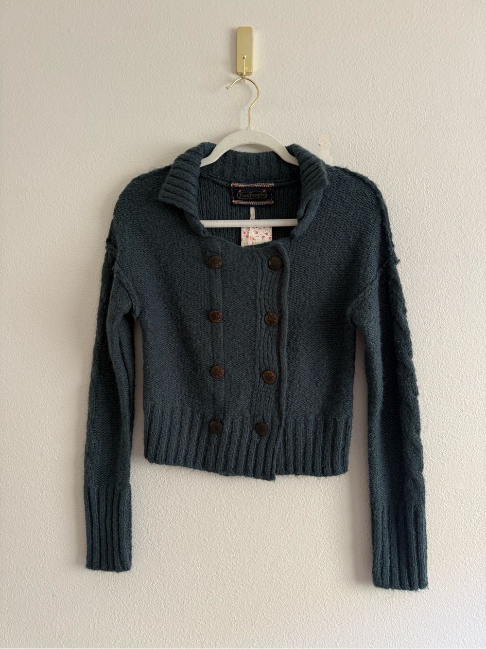 Vintage Free People the original Double breasted military Cardigan teal Sz M NWT